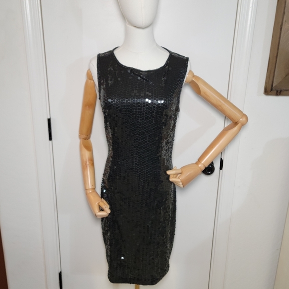Vintage Nite Line Black Sequin Beaded Dress Size 8 Y2K Glam Cocktail Dress - Picture 1 of 9